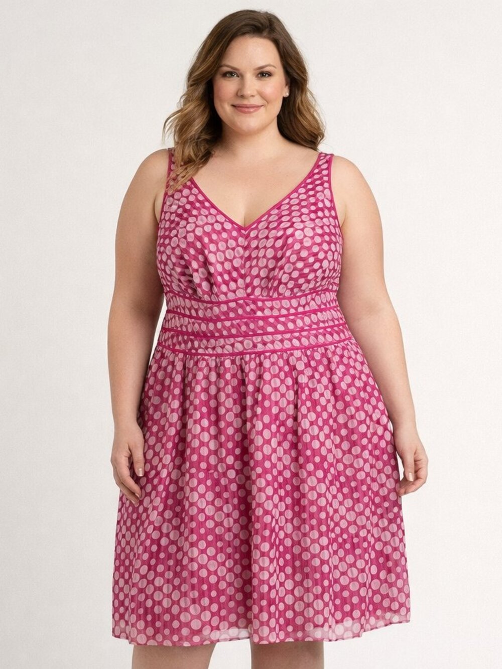 Signature by Robbie Bee pink and white polka dot dress Size 24 Lined - Picture 1 of 11